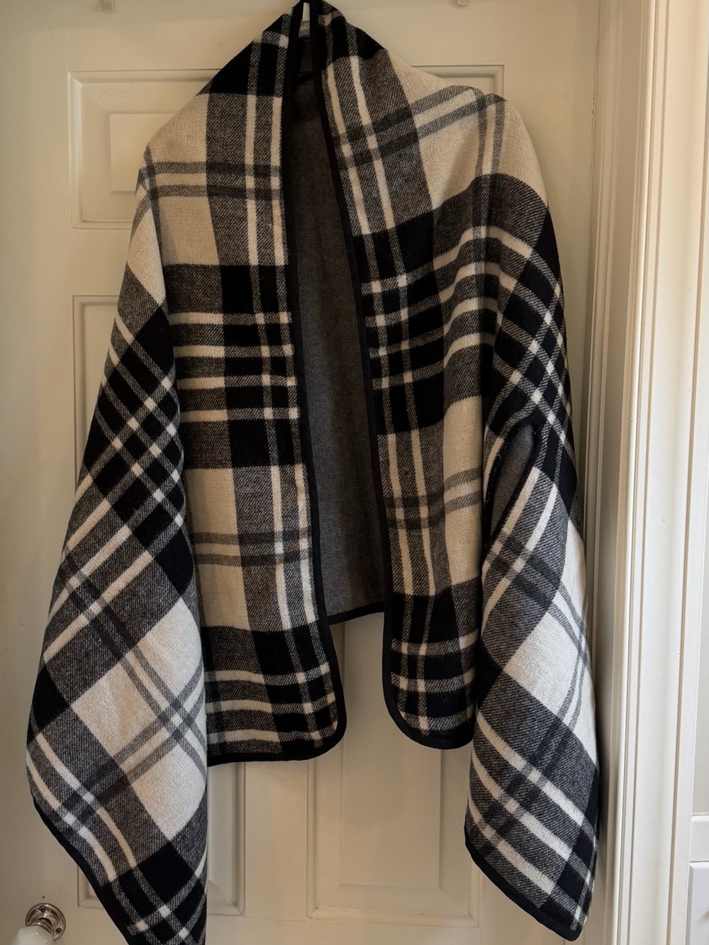 J. Crew Black and White Plaid Wool blend Wrap Cape